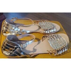 Long Tall Sally Sz 15 Gold Open Toe Woven Flats Buckle Closure Fisherman Sandals